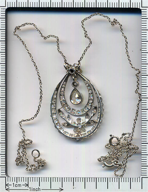 Edwardian pear diamond solitaire pendant, flowery design (image 9 of 9)